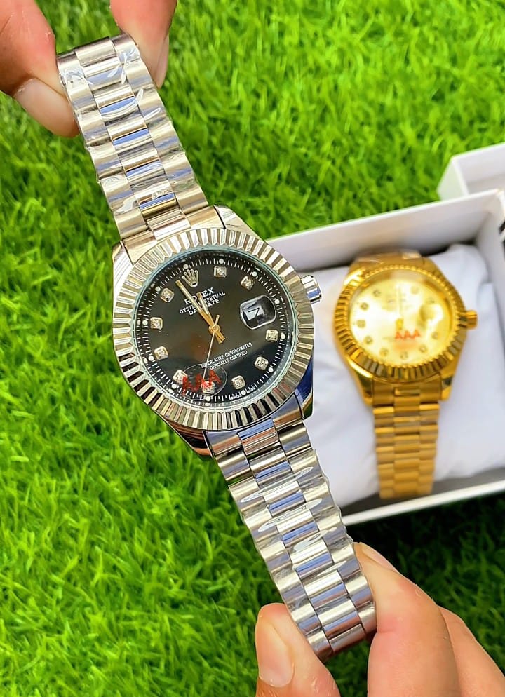 Luxury Rolex Date Style Watch – Elegant Diamond Markers & Stainless Steel Band