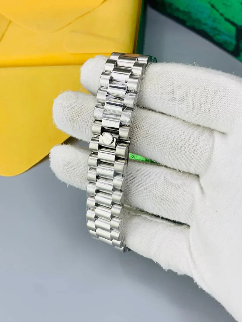 Luxury ARBIC DIAL BLUE & GREEN Rolex date & DAYS Style Watch – Elegant Diamond Markers & Stainless Steel Band