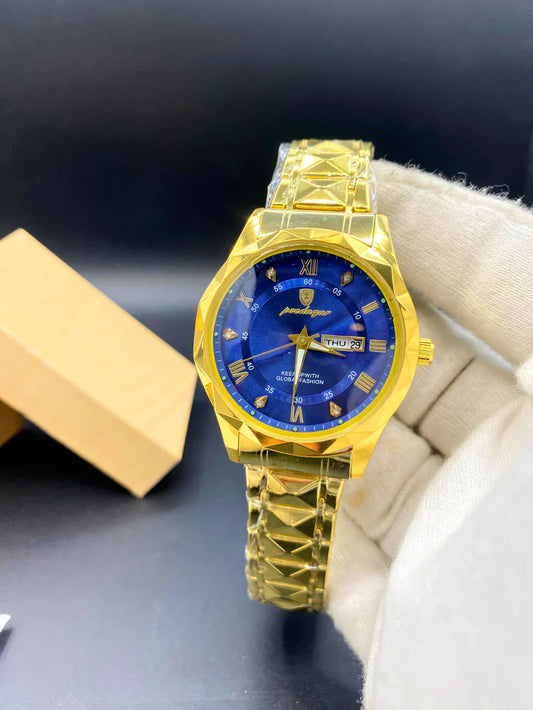 Luxury Stainless Steel Men's Watch – Roman Numerals, Day & Date Display