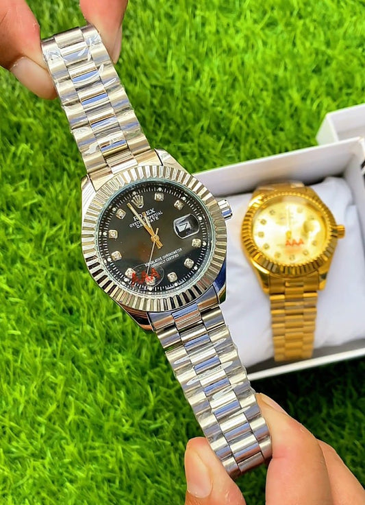 Luxury Rolex Date Style Watch – Elegant Diamond Markers & Stainless Steel Band
