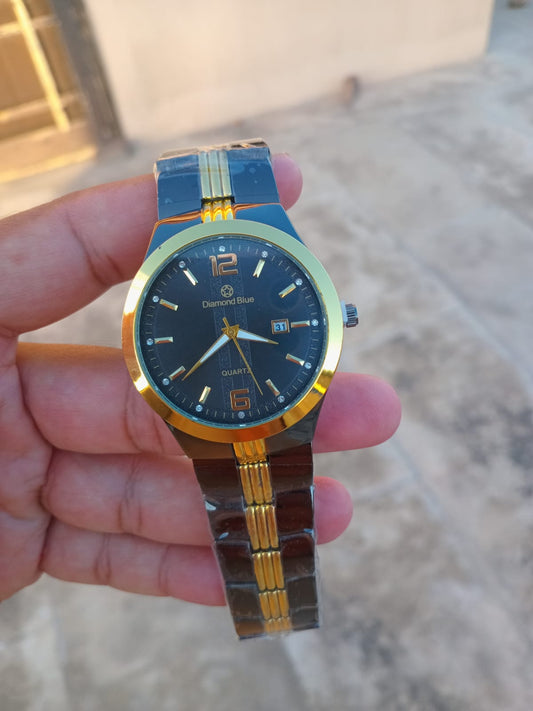 Luxury Quartz Men’s Wrist Watch-Gold & Black Stainless Steel Strap, Date Display