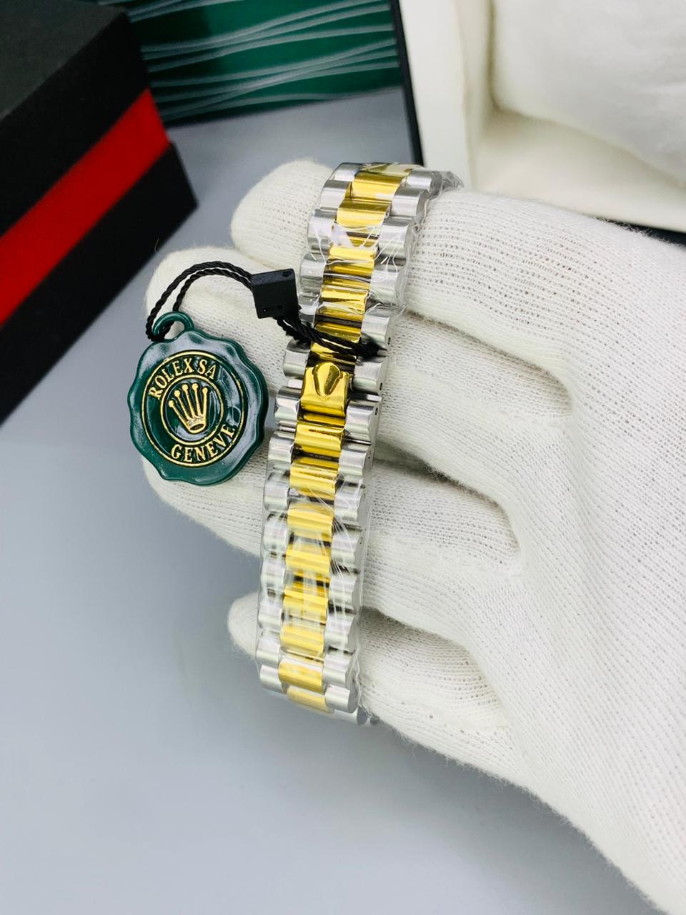 Gold & Green  Dial Rolex Date Style Watch – Elegant Diamond Markers & Stainless Steel Band